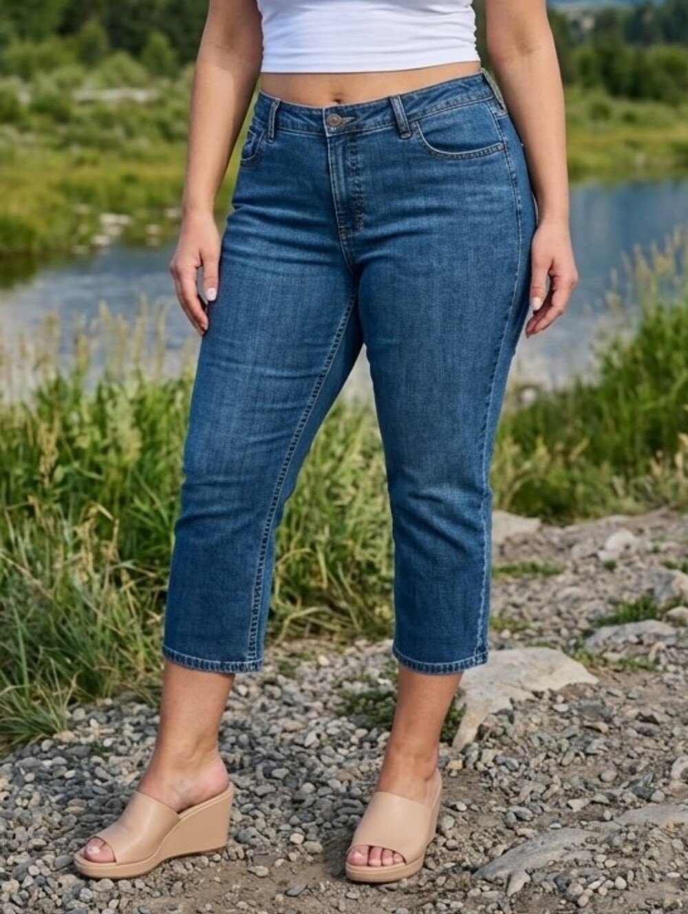 LEE Dark Blue Cropped Ankle Jeans Plus Size 18 - Picture 3 of 9
